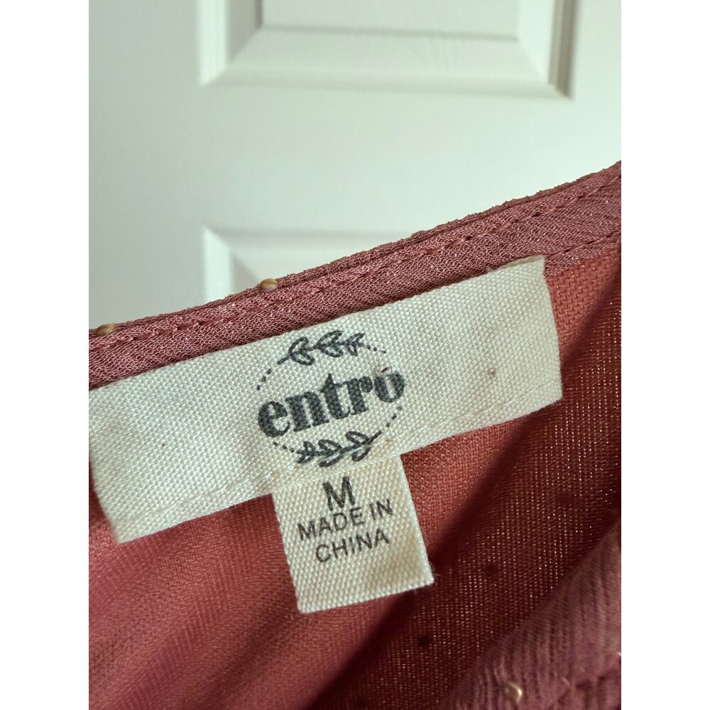 Entro boho ruffle blouse rose ad gold dots euc M - Picture 4 of 7
